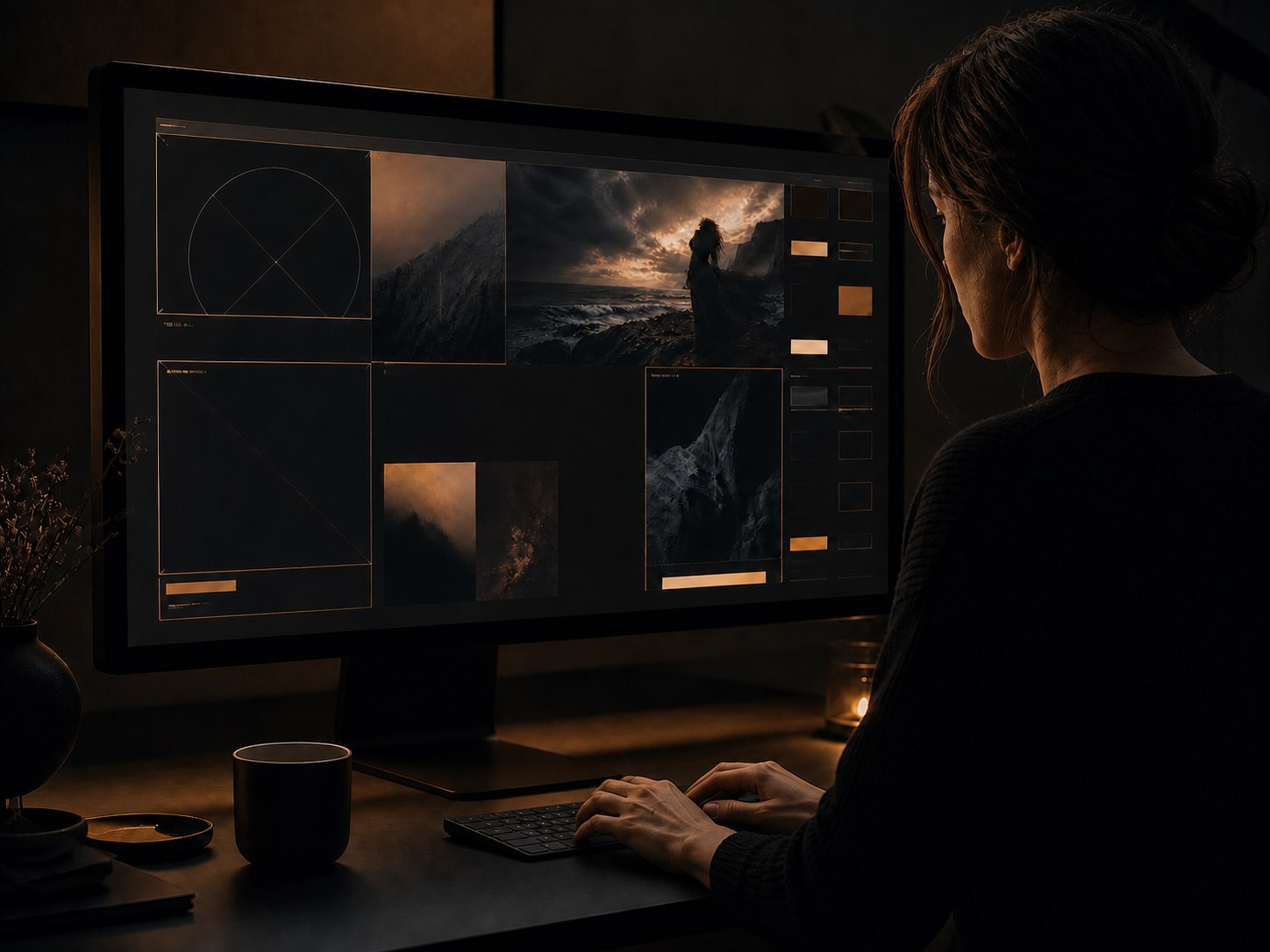 A female digital designer creating an atmospheric website