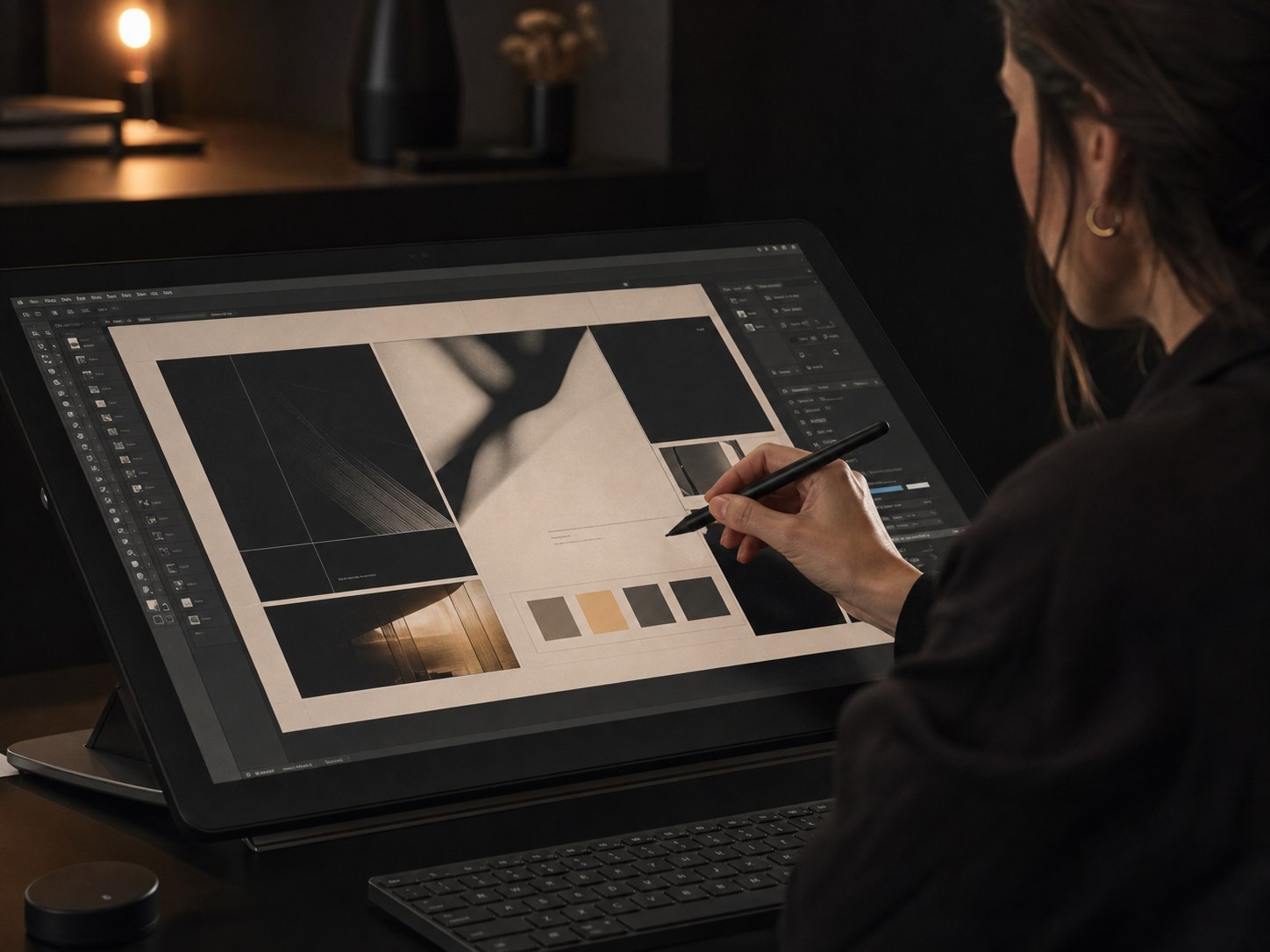 A visual designer creating a digital identity system on a pen display